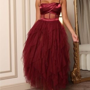 Burgundy Tulle Fashion Nova Maxi Dress